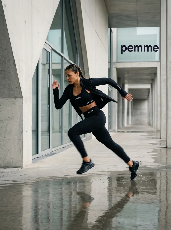 Pemme athlete sprinting in sculpt activewear