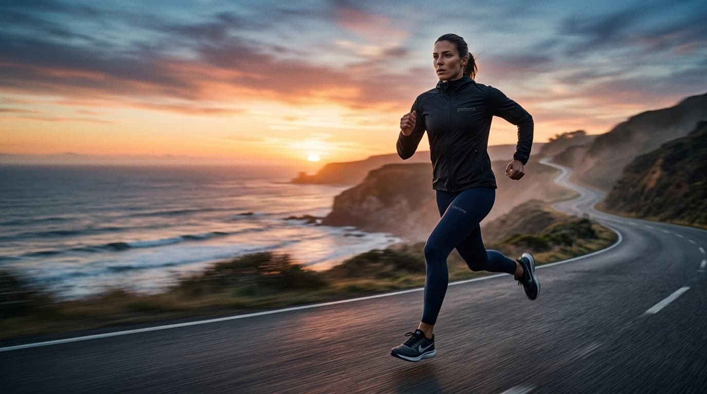 Runner at dawn in Pemme performance kit